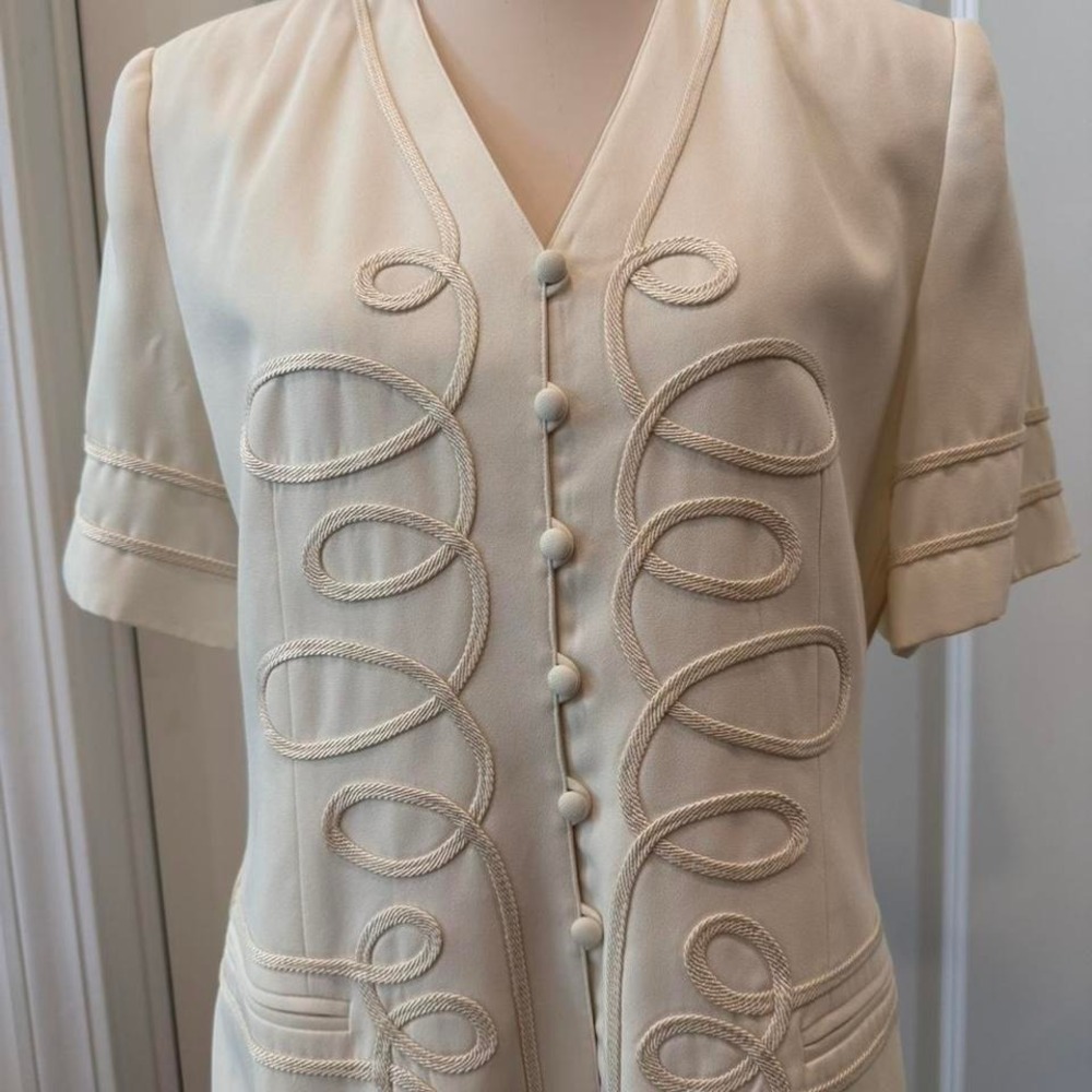Vintage Chancelle Cream Blouse Soutache Rope Detail Button Front Short Sleeve 12 - Picture 3 of 8